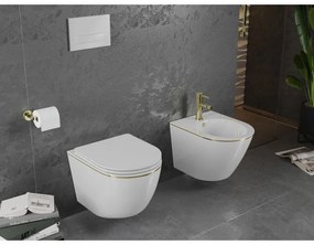 Mexen Lena, závesný bidet 480x370x325 mm, biela - zlatý okraj, 35224805