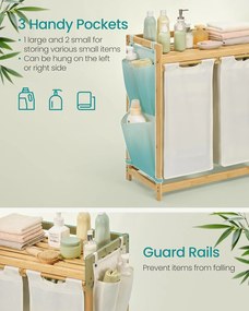 Prádlový kôš s 2 priehradkami, na bielizeň, 100 litrový, 63 x 33 x 78 cm, krémovo biely