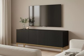 TV stolík Nicole 150 cm na kovových nohách so zásuvkou - čierny mat / zlaté nohy