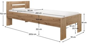 Jednolôžková posteľ 90x200 cm Boyard (dub artisan). Vlastná spoľahlivá doprava až k Vám domov. 1119503