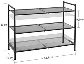Botník s 3 policami, stohovateľný, čierny, 53x68,5x30cm