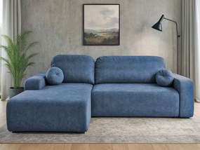 Rohová sedačka s funkciou spania Tori ľavá s úložným priestorom na posteľnú bielizeň, modrý velúr