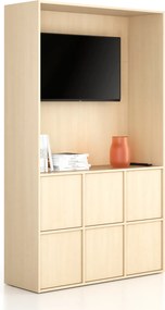 Kancelárska skriňa FRAME, 6x dvere, priestor pre TV, 1299 x 450 x 2162 mm, PUSH-lock, breza