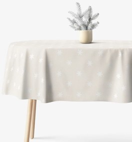 Goldea oválny obrus natura – snehové vločky na režnej 140 x 180 cm