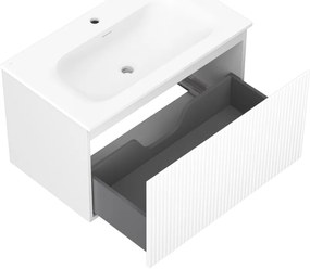 Mexen Rivel, kúpeľňová skrinka 80 cm s umývadlom Vela, 1 zásuvka, drážkovaná, biela matná, 91A20-08047-1-BF01-W23M01