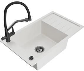 Mexen Elias, 1-komorový granitový drez 795x480x200 mm a drezová batéria Duo, biela, 6511-20-671701-70-B