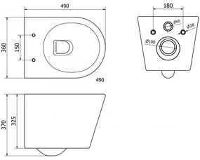 Mexen Rico, závesná WC misa 490x360x370 mm, Rimless Tornádo + WC sedadlo z duroplastu, biela lesklá, 30720100T