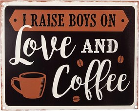 Čierna antik nástenná kovová ceduľa Love And Coffee - 25*1*20 cm