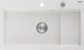 Mexen Omar granitový drez 1-komorový 800 x 480 mm, biely, sifón chróm - 6520801005-20