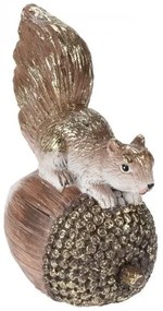 Veverička na žaludi s pozláteným efektom 14 cm