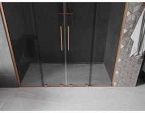 Mexen Velar Duo, posuvné sprchové dvere do otvoru 200 cm, 8mm šedé sklo, medená matná, 871-200-000-42-65