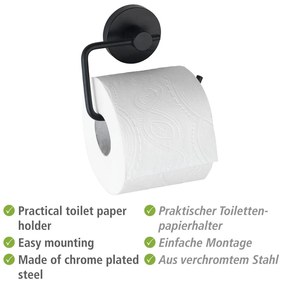Čierny držiak na toaletný papier Wenko Vacuum-Loc® Milazzo
