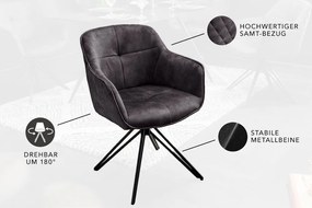 Euphoria tmavošedá zamatová otočná stolička