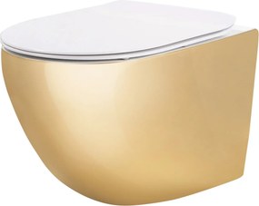 Závesná WC misa so SoftClose sedadlom REA Mini Carlo Tornado NFQ, biela/zlatá