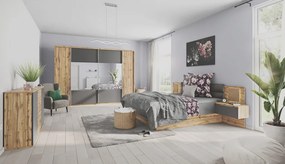 Posteľ s nočnými stolíkmi Capri 180x200 cm, dub wotan/šedá