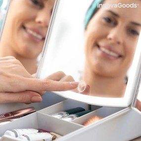 Skladacie zrkadlo s LED svetlom 3 v 1 s organizérom mejkapu Panomir - InnovaGoods