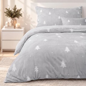 Goldea vianočné mikroplyšové posteľné obliečky deluxe - biele stromčeky na sivej 220 x 200 a 2ks 70 x 90 cm
