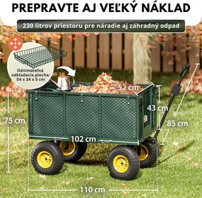 Transportný vozík HECTOR, max. 550kg, 110x75x52cm, zelený Gardebruk