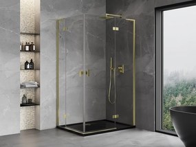 Mexen Mist-H L Duo, 2-krídlový sprchový kút 90 x 110 cm, číre sklo, zlatý lesklý profil, 8A5L-090L-110P-50-00