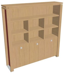 Vysoká skriňa Verno+ S 200 x 46 x 210 cm, s regálom, dub svetlý / červená