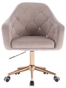 LuxuryForm DESIGN Kreslo ROMA VELUR na zlatej podstave s kolieskami - svetlo šedé