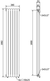 Mexen Kent, vykurovacie teleso 1882 x 380 mm, 1392 W, čierna, W216-1882-380-00-70