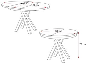 Okrúhly rozkladací jedálenský stôl MARCIUS 100-140cm čierna