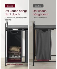 Kôš na bielizeň, 3 výsuvné priehradky, 72x92,5x33cm