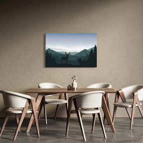 Obraz - Jeleň s vlkom v skalách (90x60 cm)