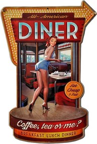 Červená kovová nástenná ceduľa Diner - 40*1*58 cm