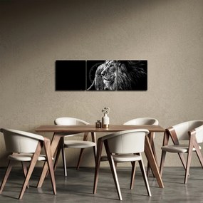 Obraz - Lev, čiernobiela (s hodinami) (90x30 cm)