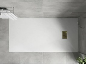 Mexen Hugo, obdĺžniková sprchová vanička SMC 170 x 80 cm, biela, zlatá krytka, 42108017-G