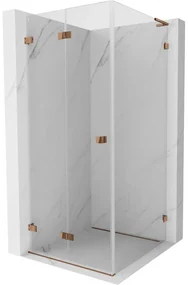 Mexen Lunar-F L, skladací sprchový kút ľavý 80 x 80 cm, 8mm číre sklo, profil ružové zlato, 836L-080-080-60-00-L