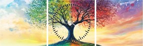 Obraz – Maľovaný strom ročných období (s hodinami) (90x30 cm)