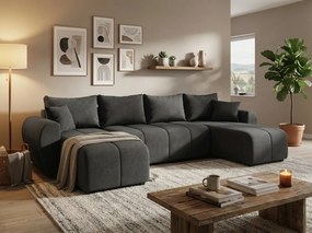 Rozkladacia obojstranná sedacia súprava do U SEVIO 311x145 cm, tmavosivá + 2 vankúšiky ZDARMA