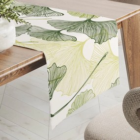 Biante Bavlnený behúň na stôl Sandra SA-576 Zelené Ginkgo listy na bielom 45x180 cm