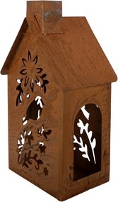 Hrdzavý svietnik v tvare domčeka Rustic Charm - 11*15*26 cm