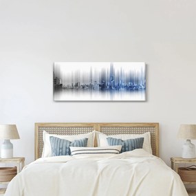 Obraz - Panoráma mesta, modro-šedé (120x50 cm)