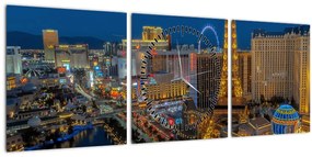 Obraz nočného Las Vegas (s hodinami) (90x30 cm)