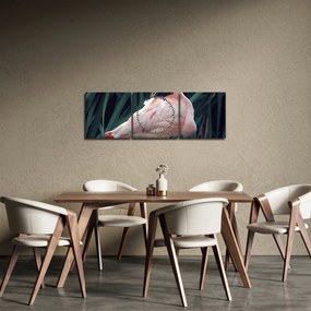 Obraz - Plameniak (s hodinami) (90x30 cm)