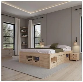 Inter Link Funkčná posteľ s 2 integrovanými nočnými stolíkmi (Claas – prírodná, 180 x 200 cm)  (100180021)
