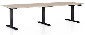 Výškovo nastaviteľný stôl OfficeTech Long, 240 x 80 cm, čierna podnož, dub