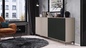 Komoda RIMINI K-123 Taupe bež /Mat crni - MODERAN ORMARIĆ S LADICAMA I ŽLJEBOVIMA