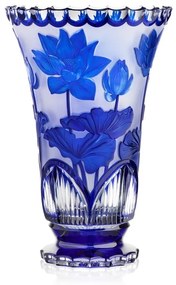 Bohémia Crystal Ručne brúsená váza Lotos Modrá 305mm