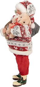 Červená vianočná figúrka Santa Claus s medvedíkom - 13*10*28 cm