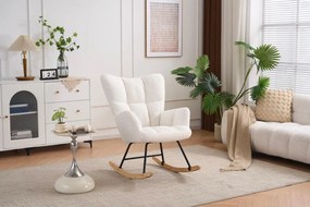 Hojdacie kreslo, relaxačné kreslo s plyšovým poťahom, bielej farby