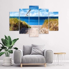 Obraz na plátně pětidílný Krajina Mořská pláž Tráva - 150x100 cm