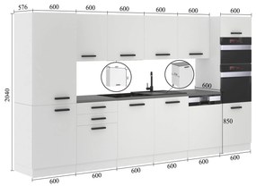 Kuchynská linka Belini Premium Full Version 360 cm šedý mat s pracovnou doskou NAOMI