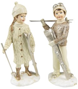 Vianočné dekorácie chlapec a dievča s lyžami - 7*4*14 cm