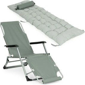 Záhradné plážové ležadlo 2 v 1 s vankúšom, opierkou hlavy, nastaviteľnou opierkou nôh, sivé